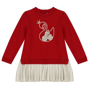 Younger Girls Red & Beige Dress