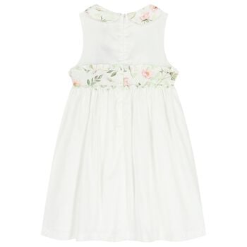 Girls White Ruffled Floral Dress