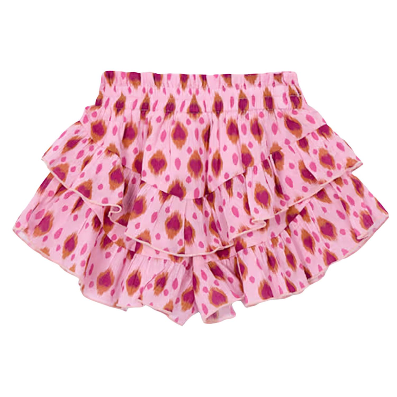 Girls Pink Heart Ruffled Shorts, 1, hi-res
