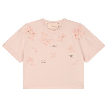 Girls Pink Embellished Logo T-Shirt