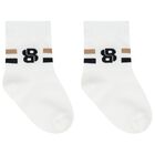 Baby Boys Beige, White & Black Logo Socks ( 3-Pack ) , 1, hi-res