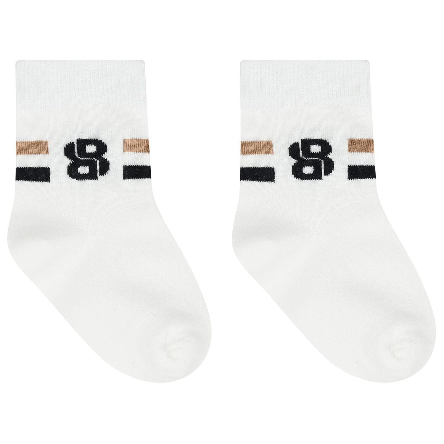Baby Boys Beige, White & Black Logo Socks ( 3-Pack ) , 1, hi-res