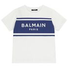 Boys White & Blue Logo T-Shirt, 1, hi-res