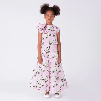 Girls Pink Floral Trousers Set