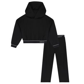 Girls Black Logo Trousers Set