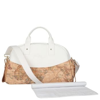 White & Beige Geo Map Baby Changing Bag 