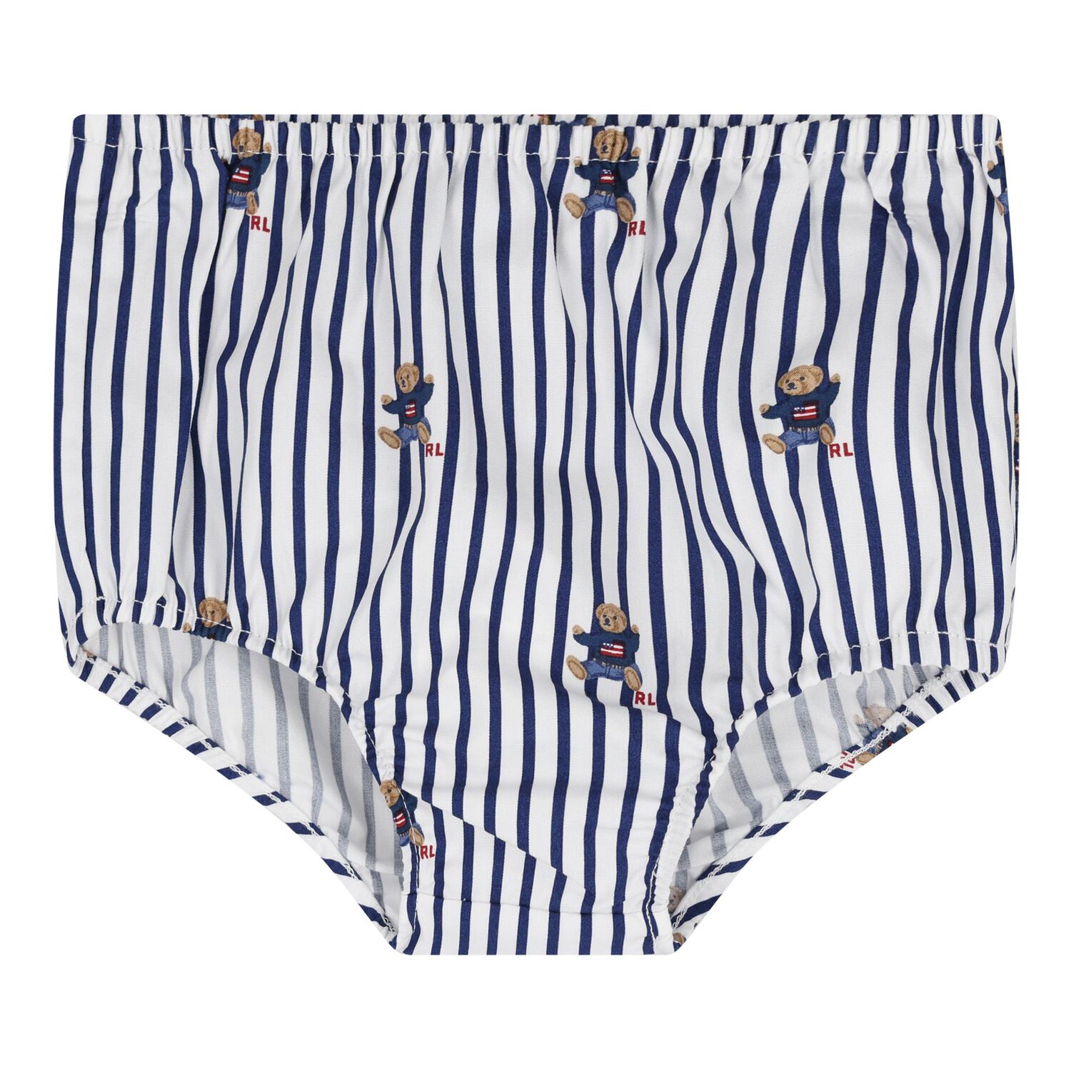 Baby Girls White & Blue Polo Bear Striped Dress Set, 1, hi-res