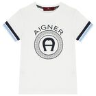 تيشيرت أولاد بالشعار باللون الأبيض, 1, hi-res