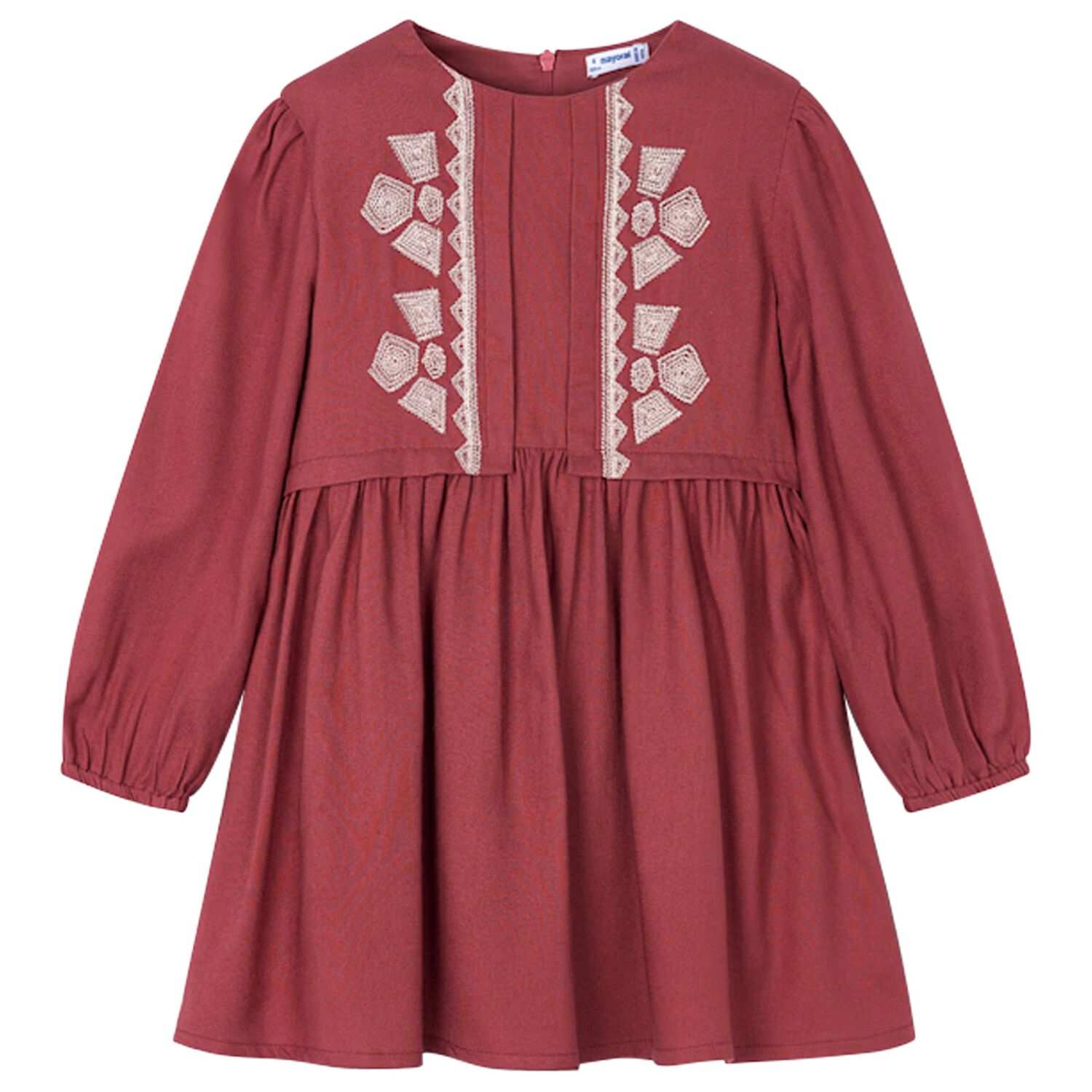 Girls Red Embroidered Dress, 1, hi-res