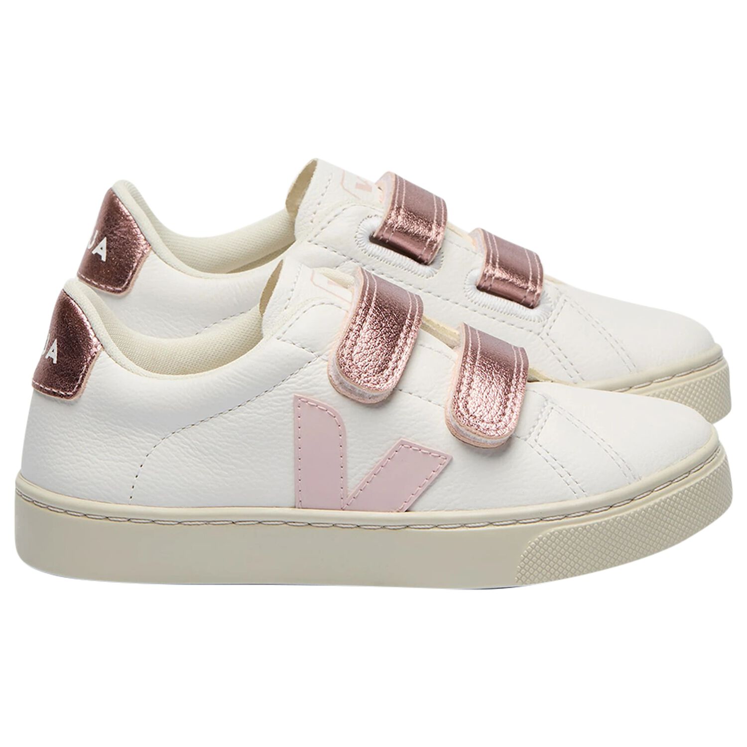 Girls White & Pink Logo Leather Trainers , 1, hi-res