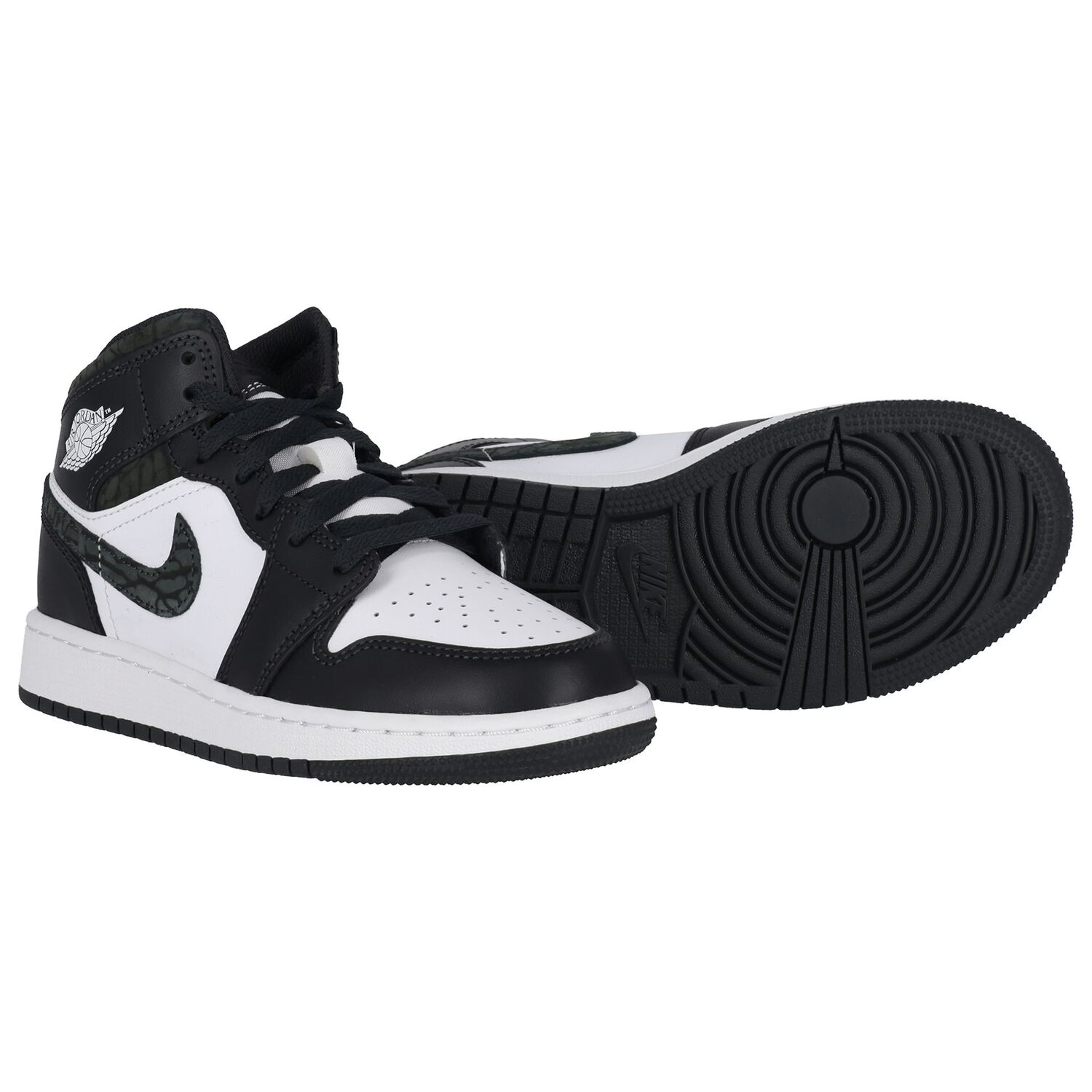 Black, Green & White Air Jordan 1 Mid Trainers, 1, hi-res