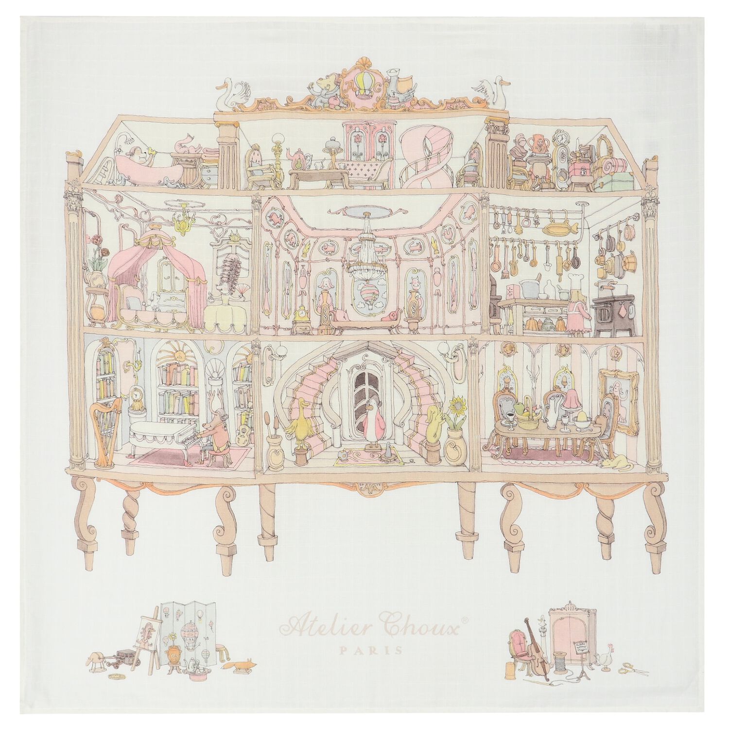 Baby Girls Ivory & Pink Doll House Swaddle Blanket, 1, hi-res image number null