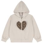 Girls Beige Heart Hooded Zip Up Top, 1, hi-res