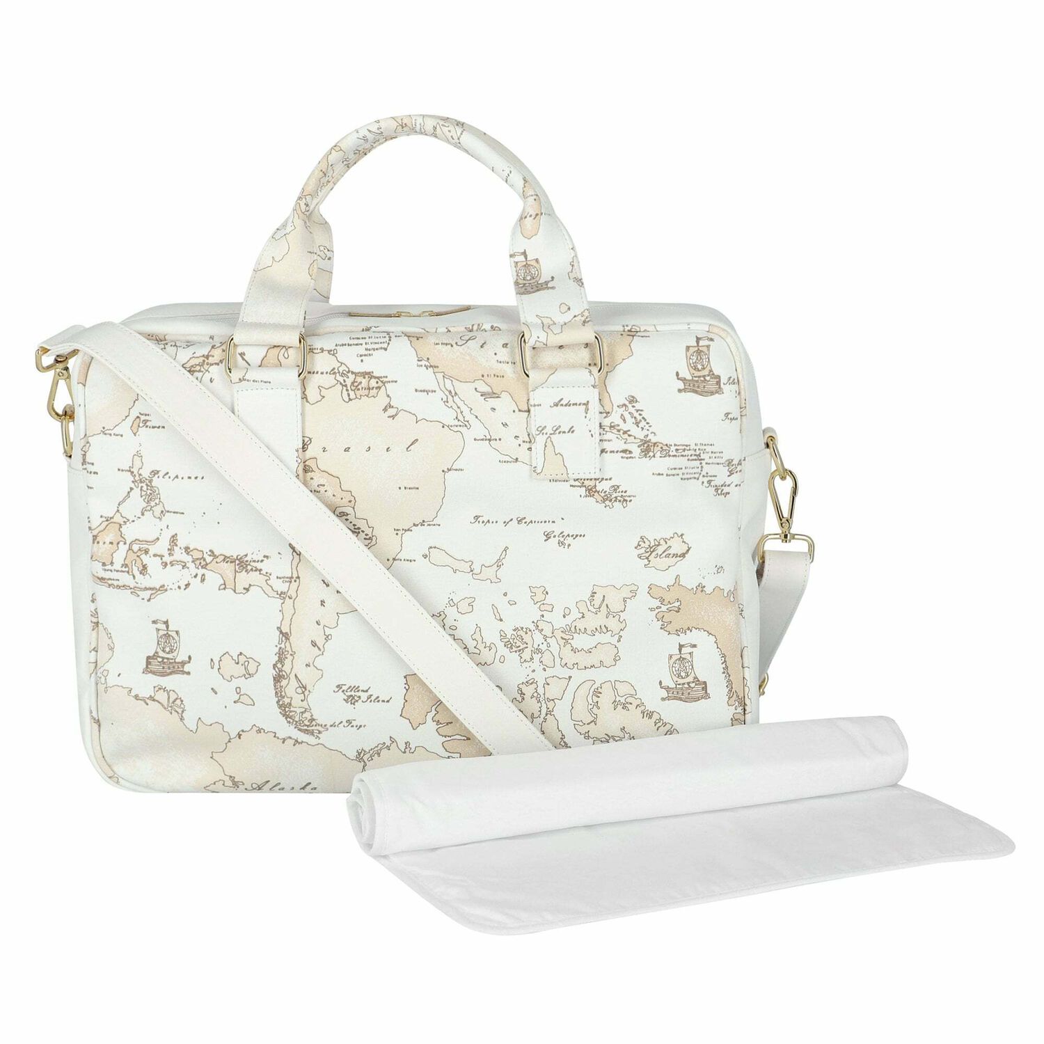 White Geo Map Baby Changing Bag, 1, hi-res