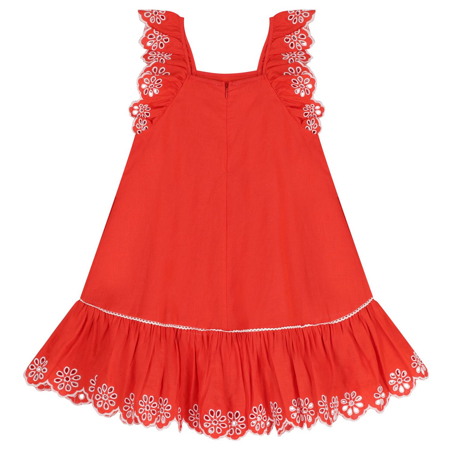 Girls Red Embroidered Dress, 1, hi-res