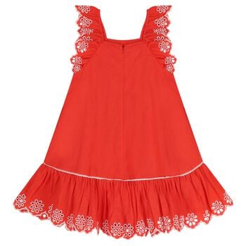 Girls Red Embroidered Dress