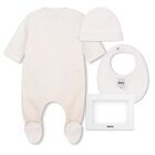 Beige & White Logo Babygrow Gift Set, 1, hi-res