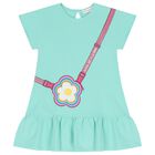 فستان بنات بطبعة باللون الأزرق الأكوا, 1, hi-res