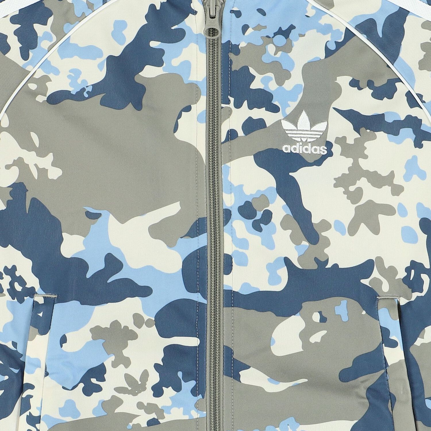 White & Grey Camoflague Logo Zip Up Top, 1, hi-res image number null