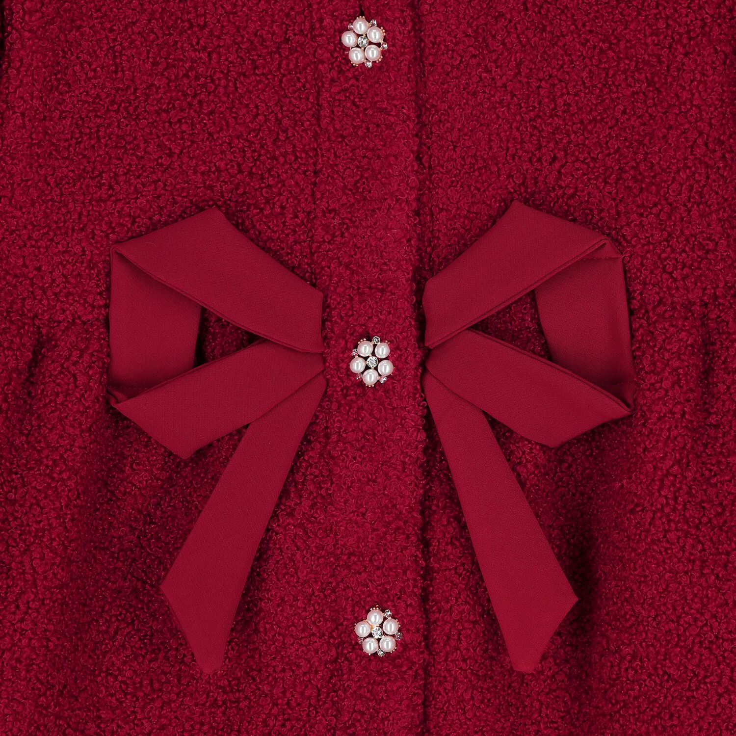 Girls Burgundy Bow Boucl&eacute; Coat, 1, hi-res