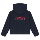 Girls Navy Blue Logo Hooded Zip Up Top, 1, hi-res