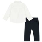 Younger Boys White & Navy Logo Trousers Set, 1, hi-res