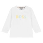 Younger Boys White Logo Long Sleeve Top, 1, hi-res