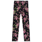 Girls Black Floral Leggings, 1, hi-res