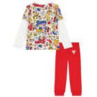 بدلة رياضية أولاد بالشعار باللون الأبيض والكحلي, 1, hi-res