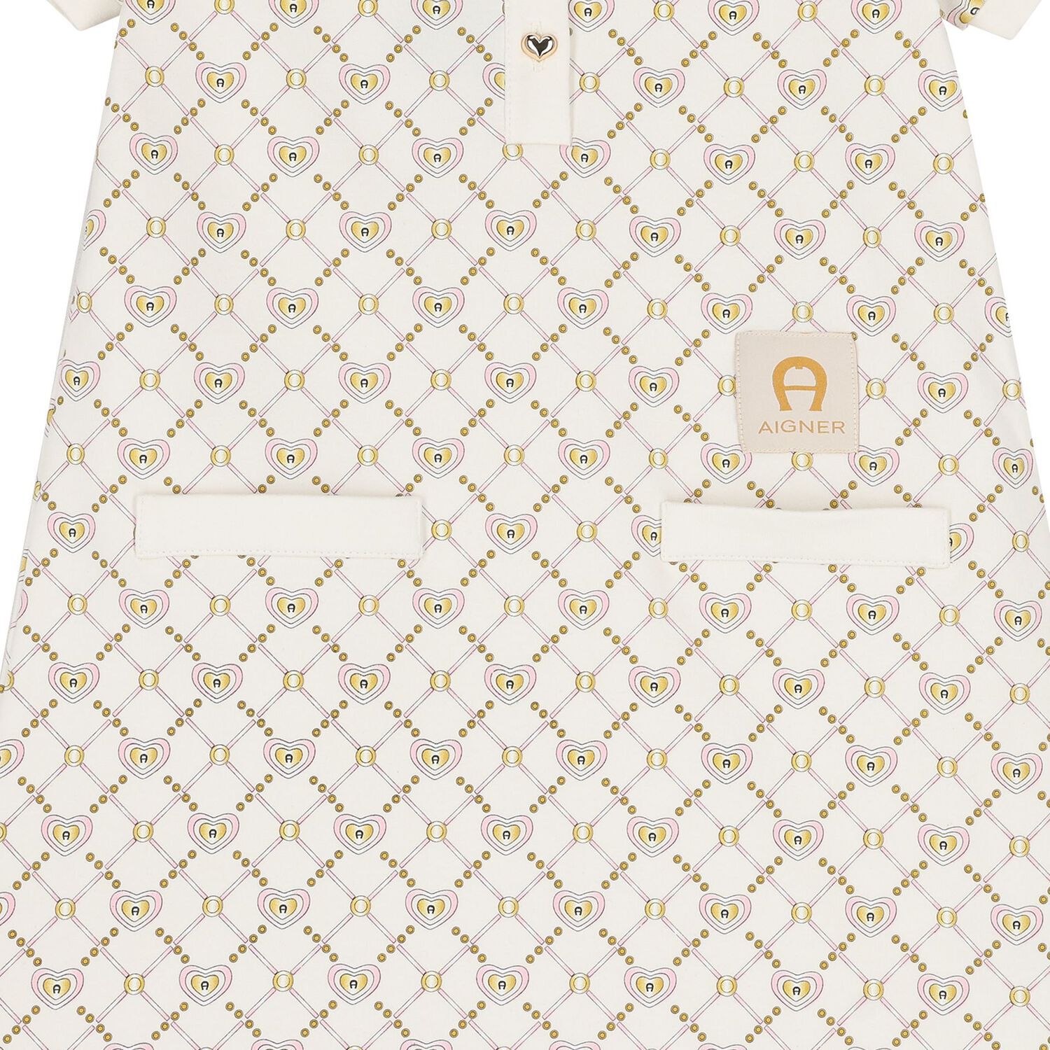 فستان بنات بولو بالشعار باللون العاجي, 1, hi-res