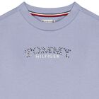 فستان بنات سويت شيرت بالشعار مزين بالزهور باللون الازرق , 2, hi-res