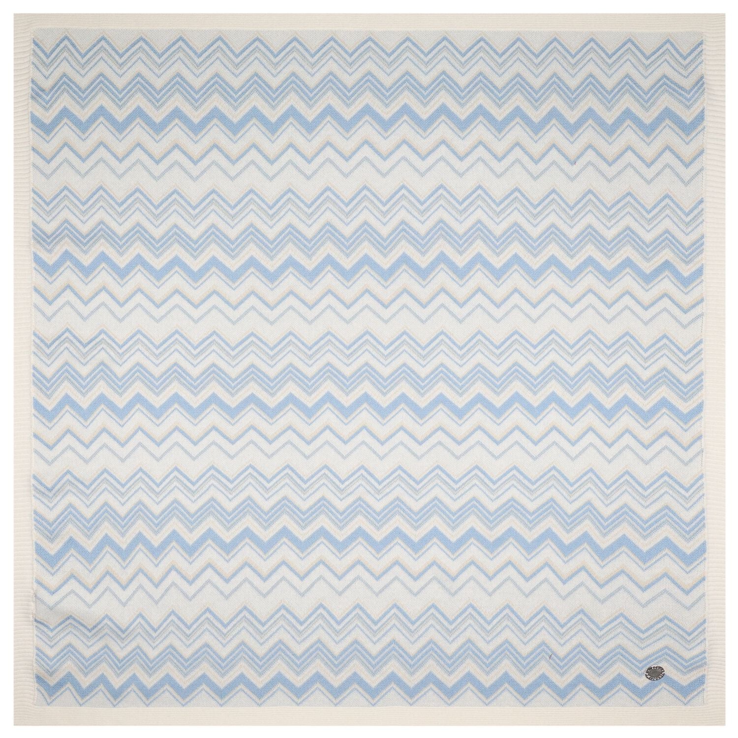 Ivory & Blue Zig Zag Knitted Baby Blanket, 1, hi-res