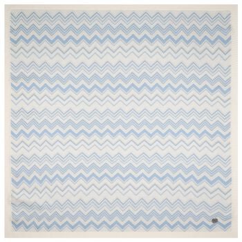 Ivory & Blue Zig Zag Knitted Baby Blanket