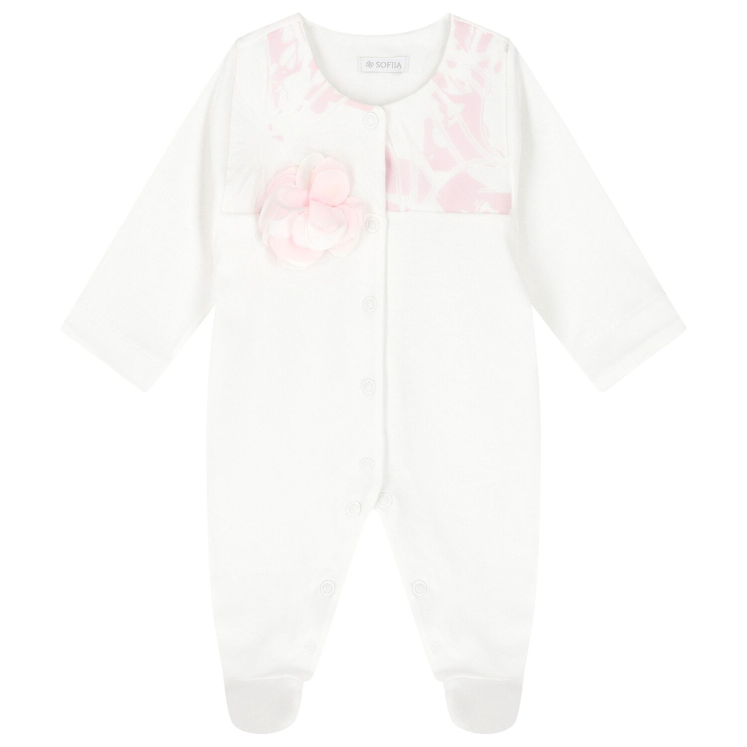 Baby Girls Ivory Flower Babygrow, 1, hi-res