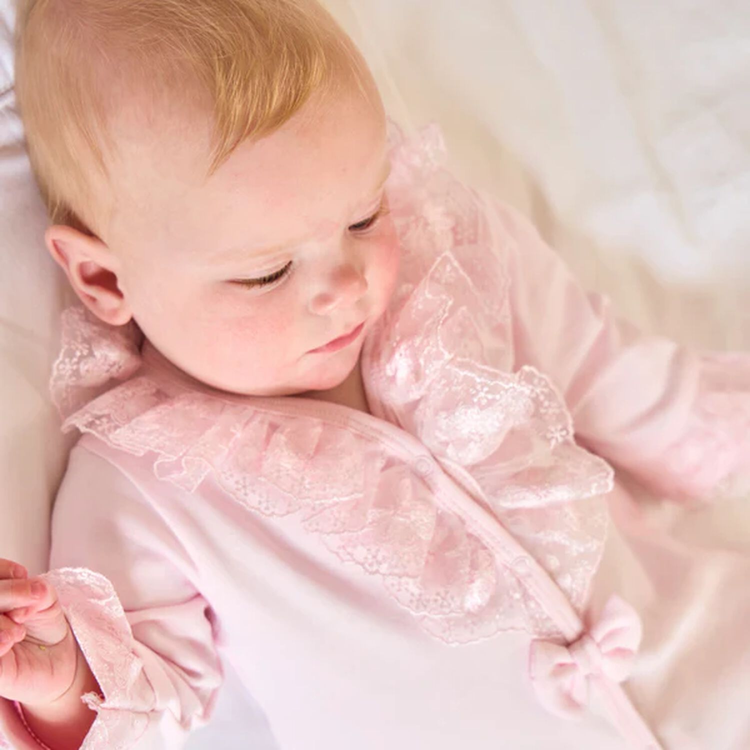 Baby Girl Pink Lace Tulle Babygrow & Headband Set, 1, hi-res