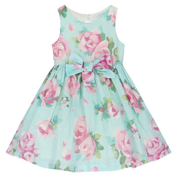 Girls Aqua Floral Dress