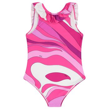 Younger Girls Pink & Purple Ruffled Swimsuit