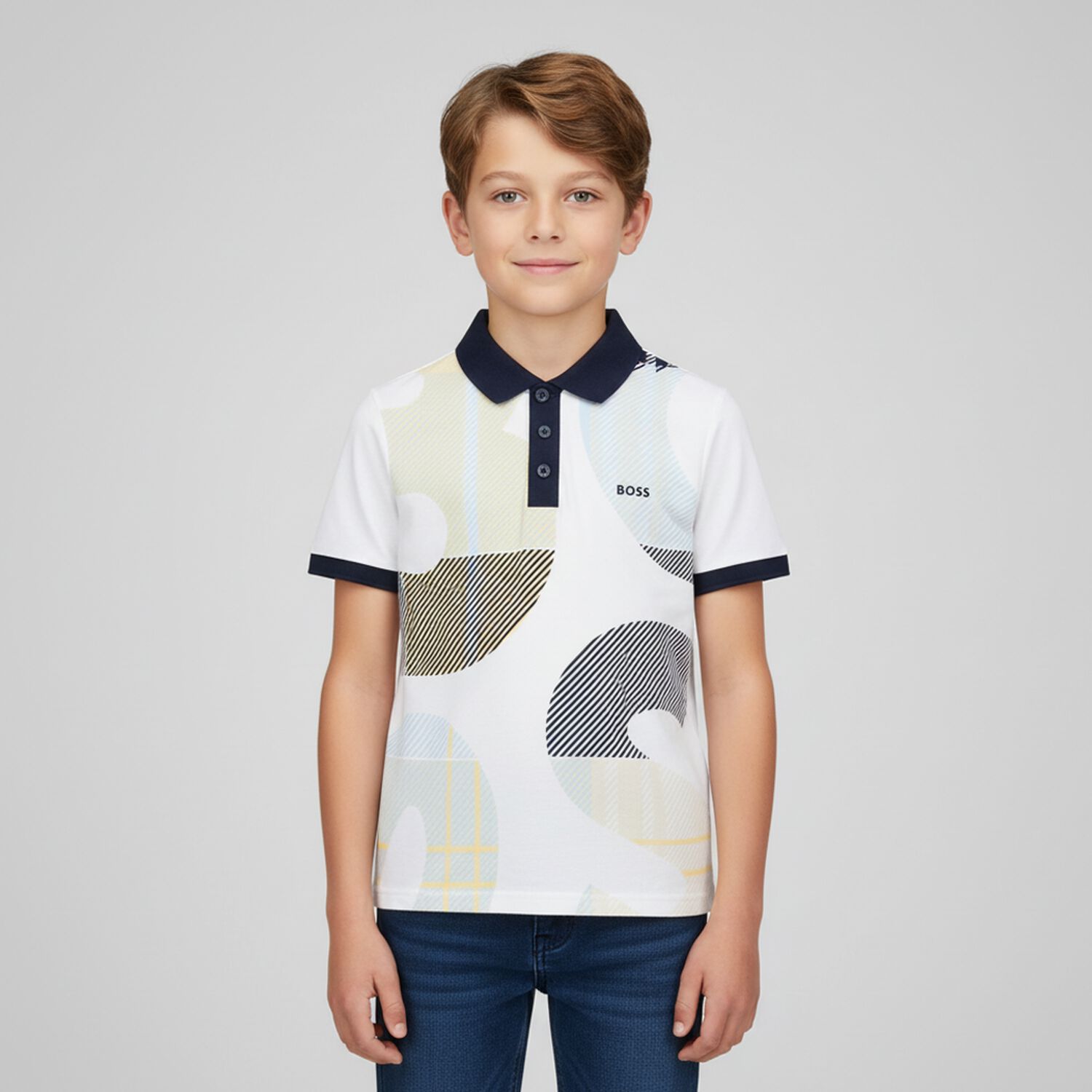 Boys White Logo Polo Shirt, 1, hi-res
