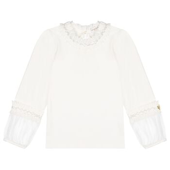 Girls White Embellished Hayley Long Sleeve Top 