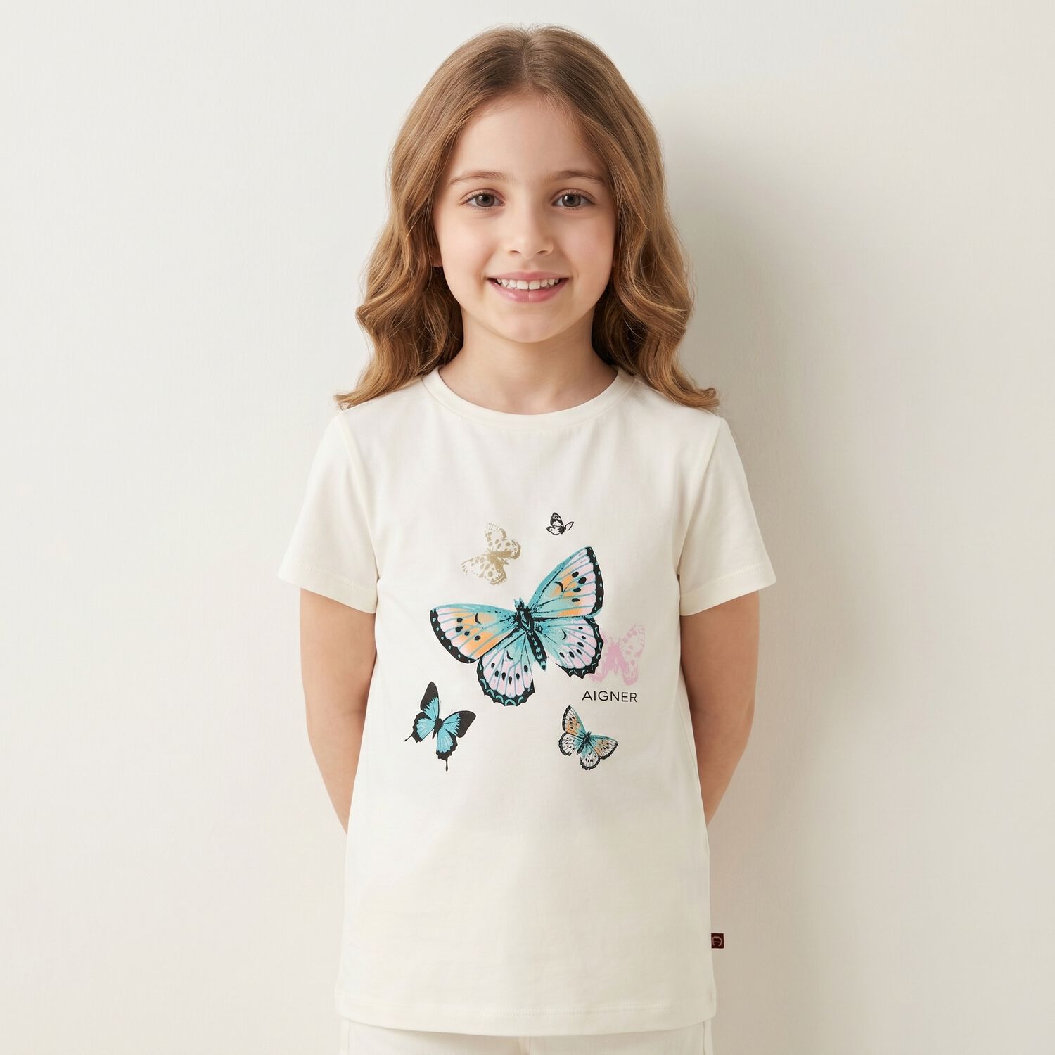 Girls Ivory Butterflies Logo T-Shirt, 1, hi-res