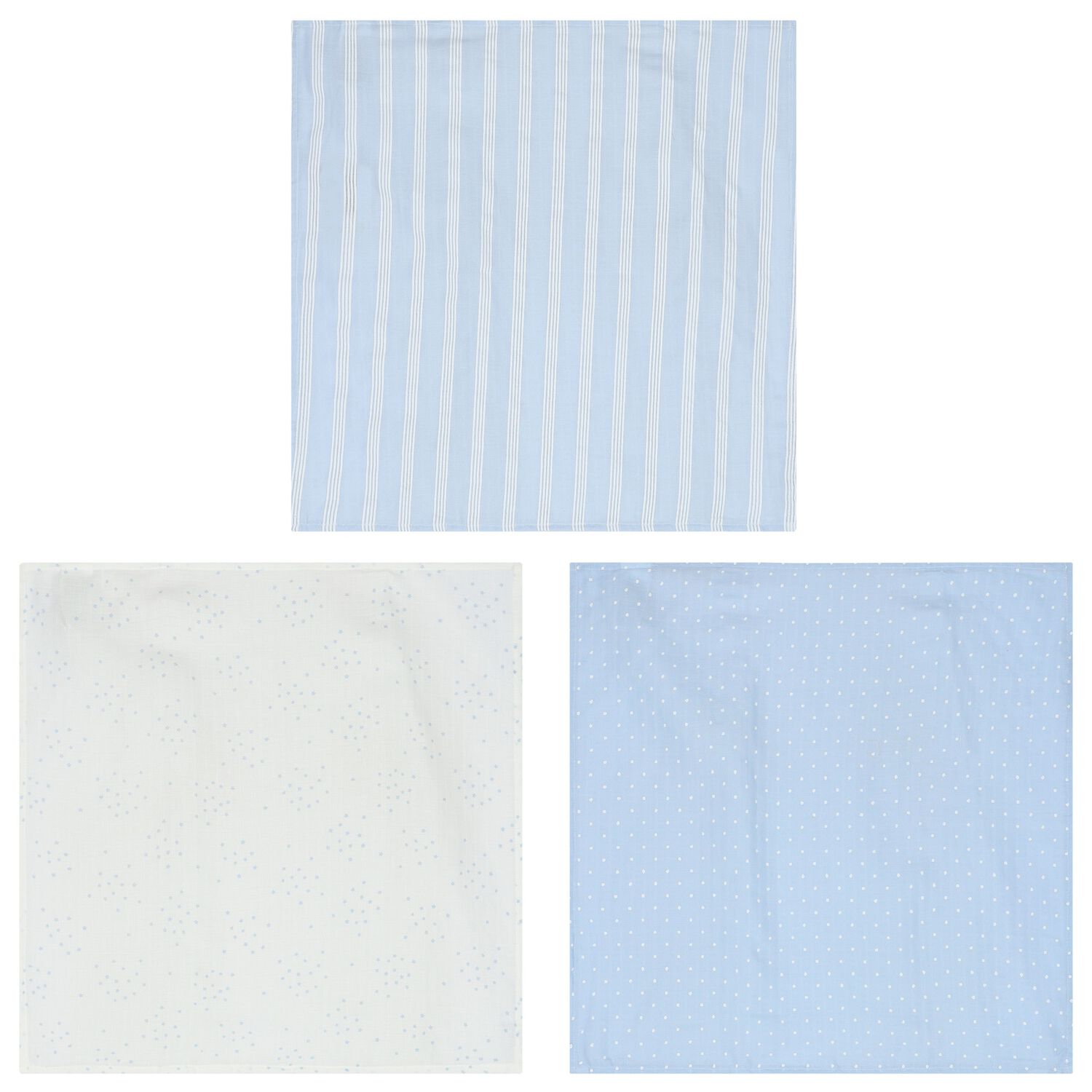 Baby Boys White & Blue Muslins (3-Pack), 3, hi-res