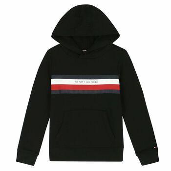 Boys Black Logo Hooded Top