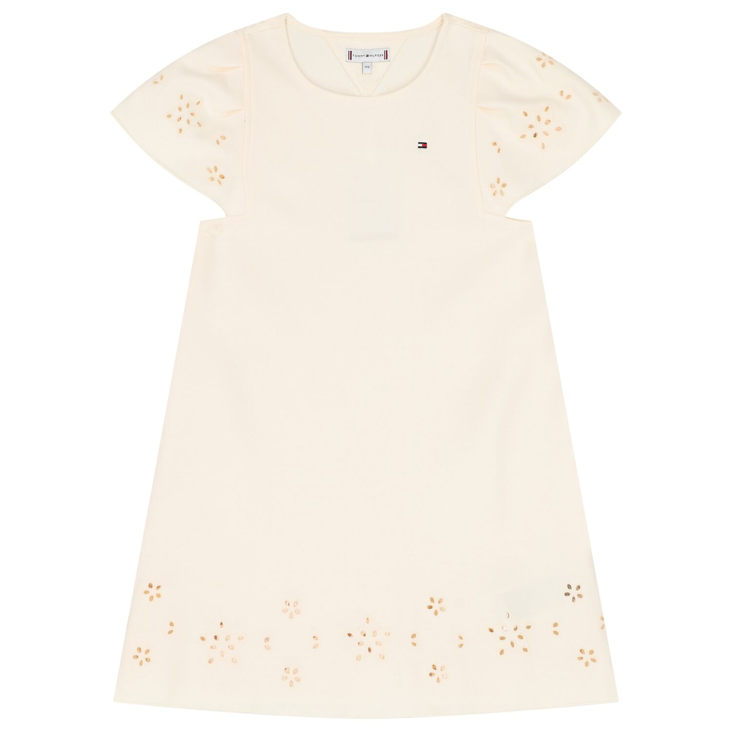 Girls Beige Logo Broderie Anglaise Dress, 1, hi-res image number null