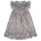 Girls Grey Flower Sequin Tulle Dominique Dress, 1, hi-res