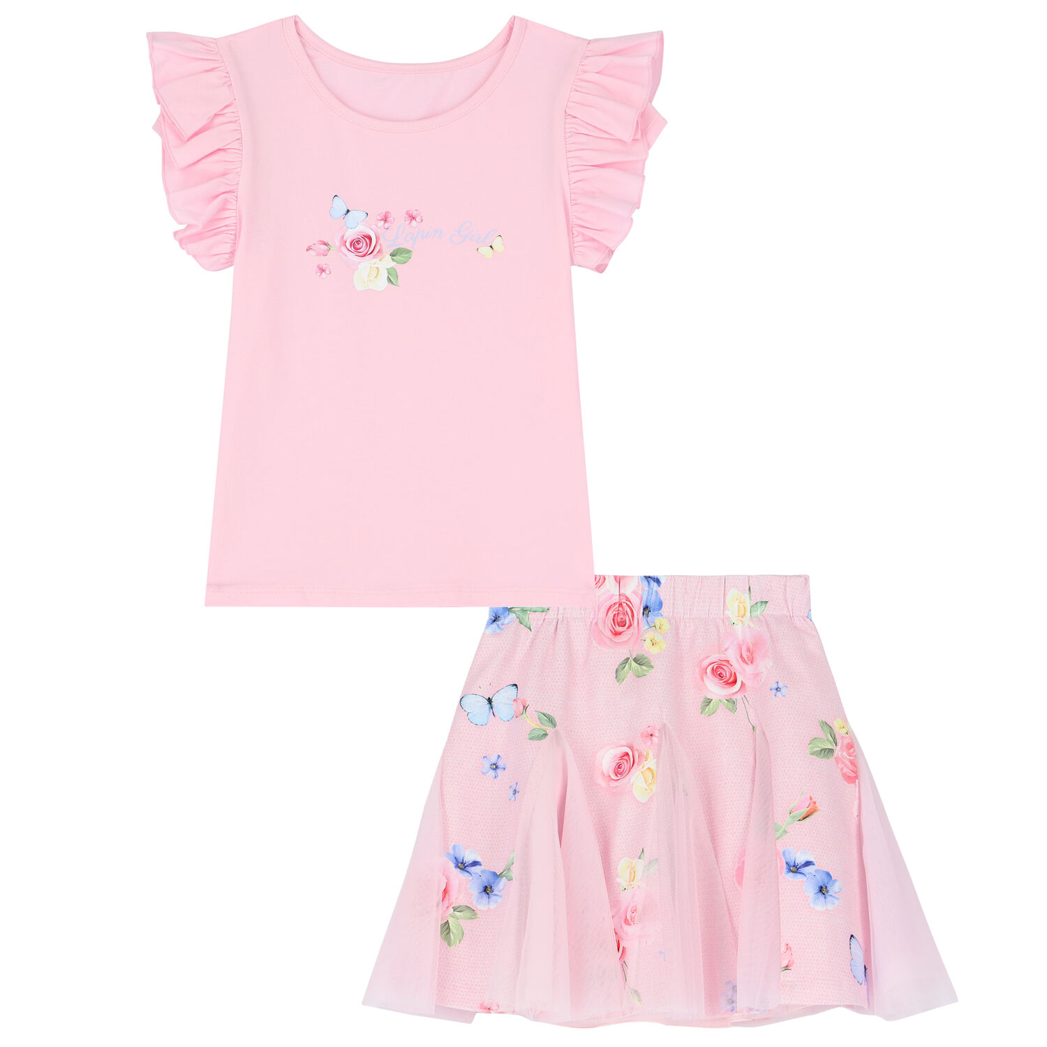 Girls Pink Floral Skirt Set, 1, hi-res image number null