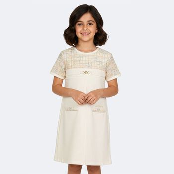 Girls Ivory Logo Dress