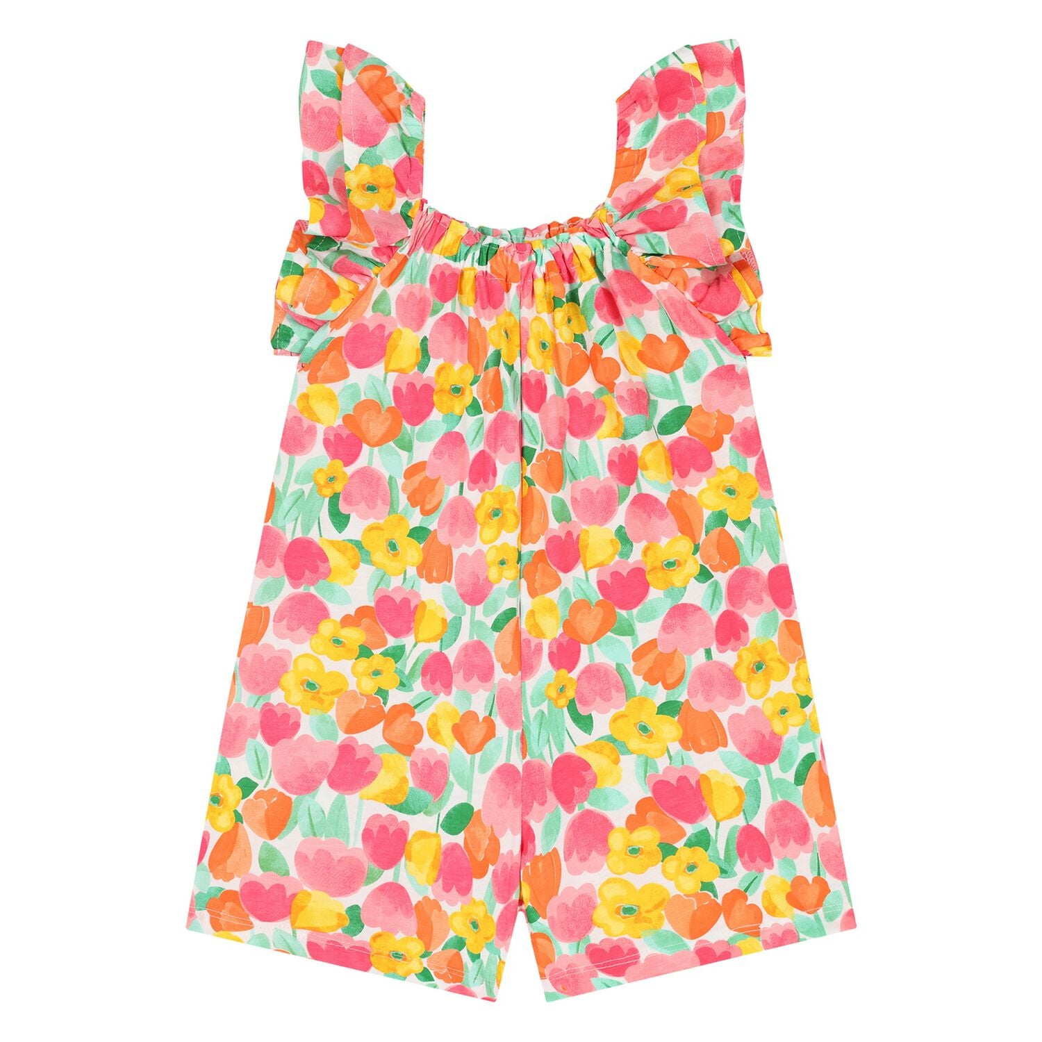 Younger Girls Multi-Coloured Floral Jumpsuit, 2, hi-res