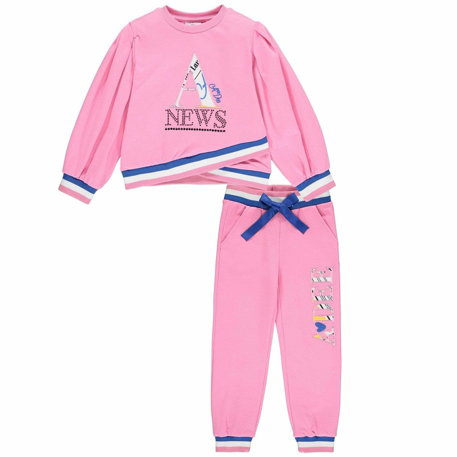 بدلة رياضية بالشعار باللون الزهرى للبنات, 1, hi-res