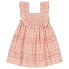 Girls Pink Crochet Lace Dress, 1, hi-res