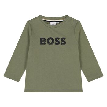 Younger Boys Green Logo Long Sleeve Top